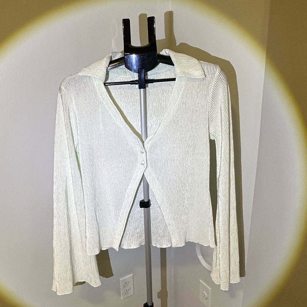 Cream Button-Up Cardigan crop top